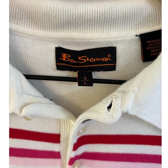 Ben Sherman Cream Sweater Polo with Stripes Size Large - Picture 2 of 8